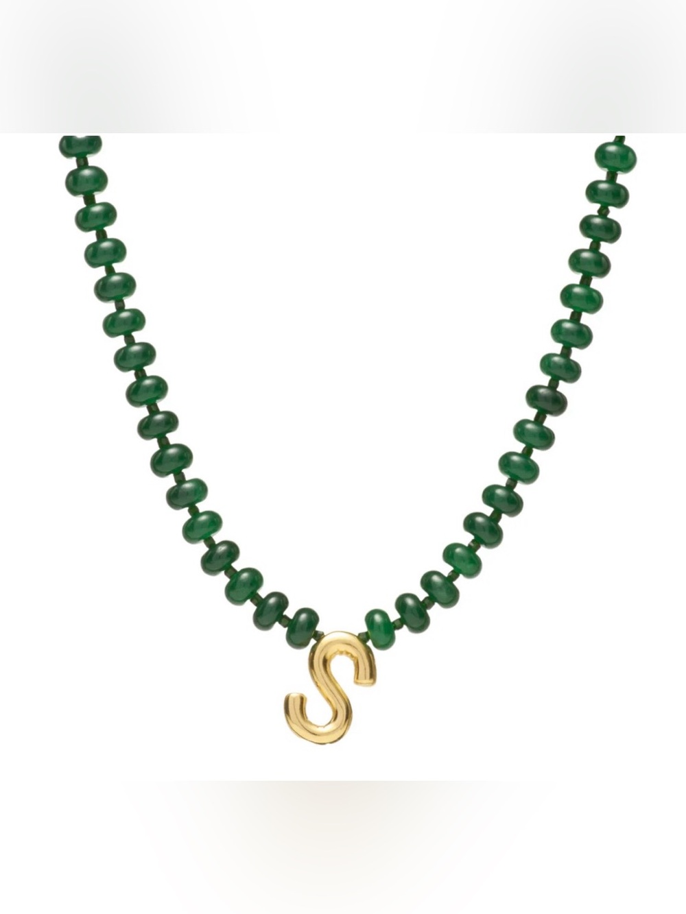 NEW✨ Mayamar Genuine Jade Stone Beaded Initial Necklace 24k Gold Dipped Letter S